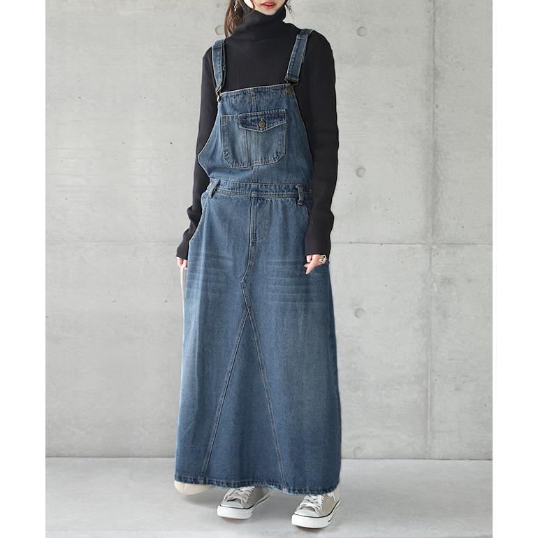 ワンピース レディース デニムワンピース ジャンパースカート ロングワンピース ワンピ デニム Aライン オーバーオール | HUG.U | 05