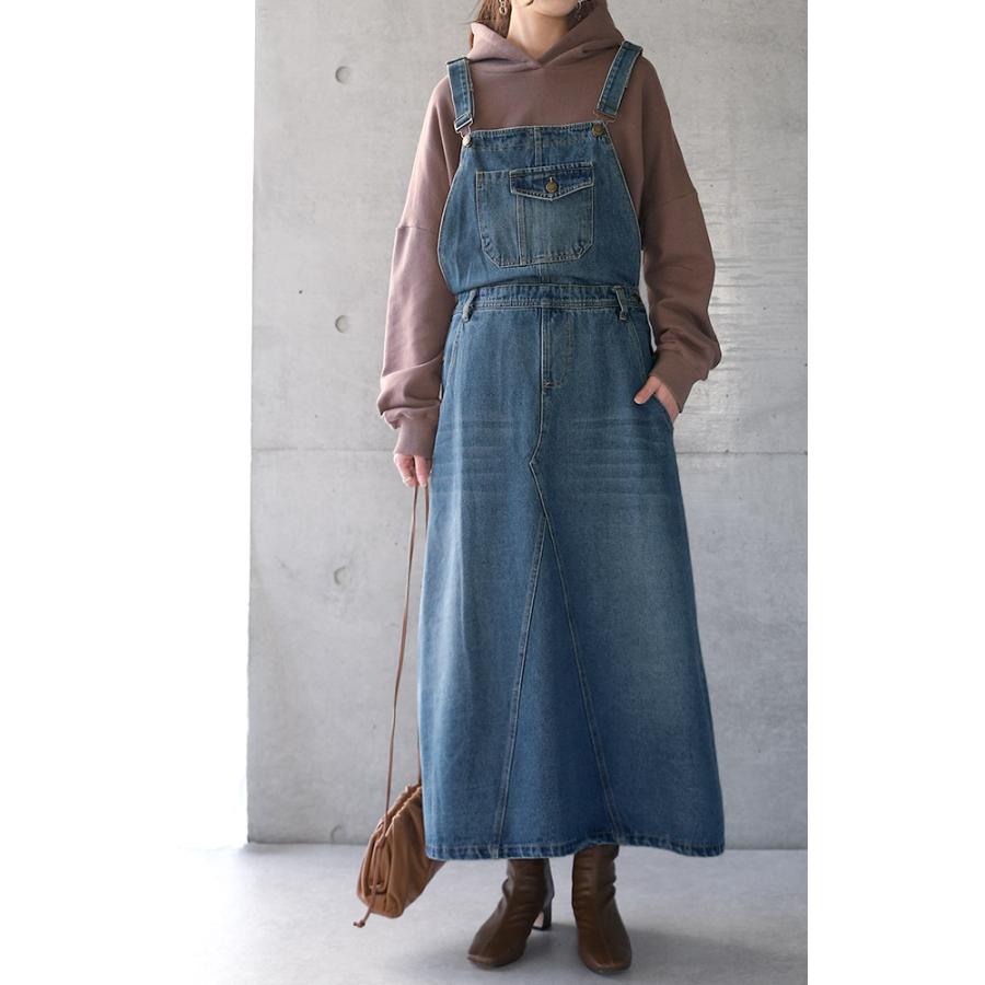 ワンピース レディース デニムワンピース ジャンパースカート ロングワンピース ワンピ デニム Aライン オーバーオール | HUG.U | 07