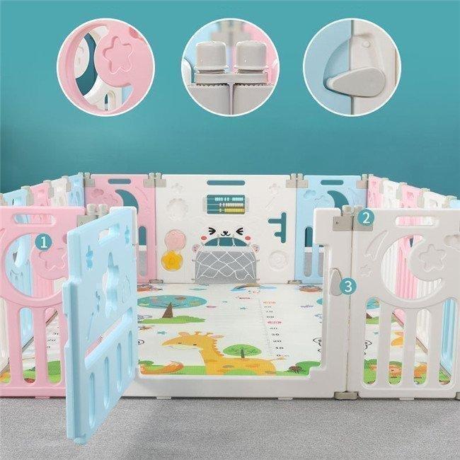 新作商品 ベビーサークル ベビーゲート 折りたたみ おしゃれ プレイヤード プラスチック ドア付き 扉ロック セーフティーゲート 赤ちゃん 柵 安全 長方 