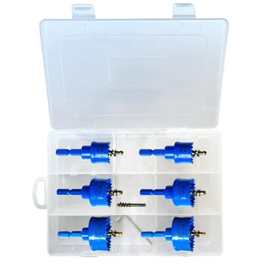 薄刃ホールソーセット 六角軸 薄刃 0.6mm バイメタルホールソー インパクトドライバー対応 ホールソー 六角レンチ ケース付き (6個セット)