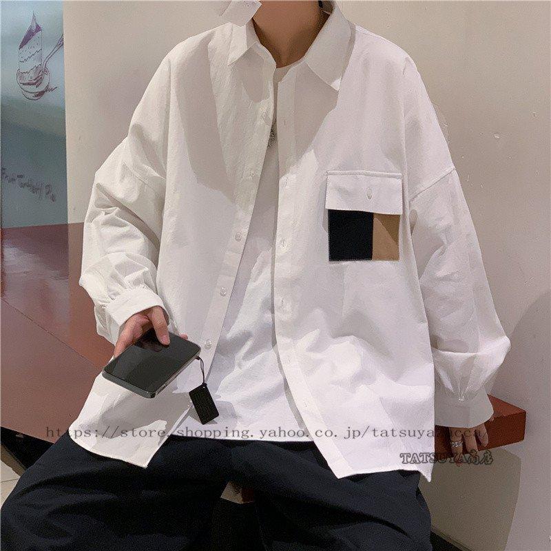 白シャツ 秋服 メンズ 長袖シャツ メンズシャツ 無地 トップス 秋冬 ゆったり おしゃれ ボダンダウン