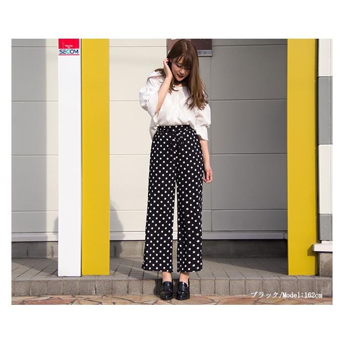 春 水玉柄 パンツ ゆったりパンツ リラックスパンツ ワイドパンツ