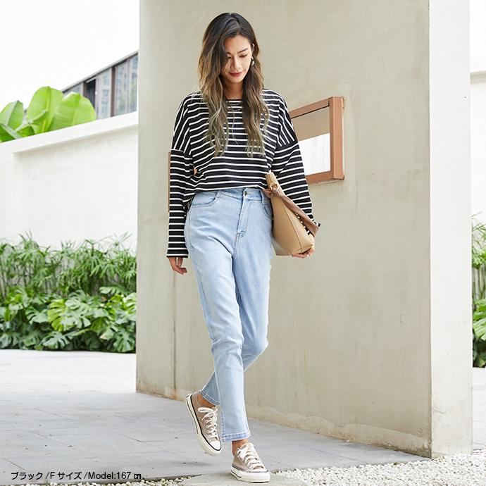 定番 ボーダー 綿 長袖 カットソー トップス レディース
