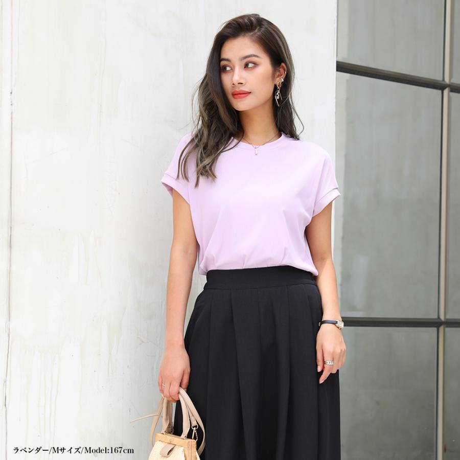 サラサラで痩せて見える 冷感生地 話題の神t 接触冷感tシャツ フレンチスリーブt 半袖 Tシャツ レディース Uネック ドルマン レディース トップス Cu Henana 通販 Yahoo ショッピング