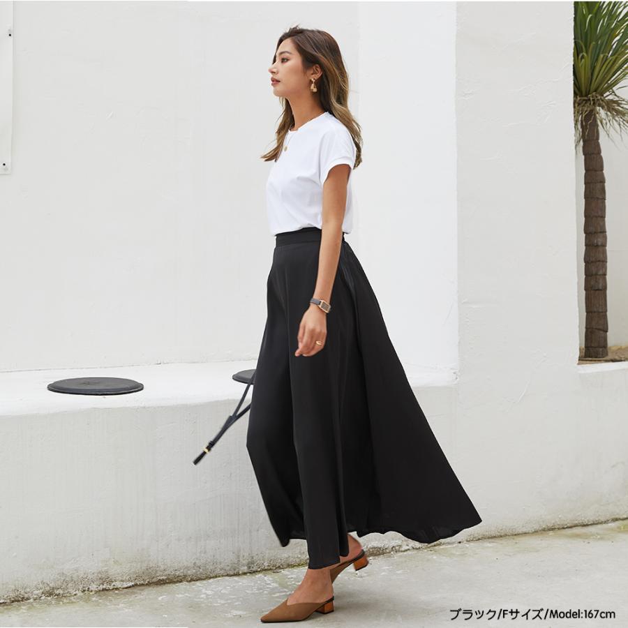 SHE Tokyo サテン フレアスカート ブラック 34 bottoms-02287 サテン フレア スカート ブラウン グレー ブラック | L