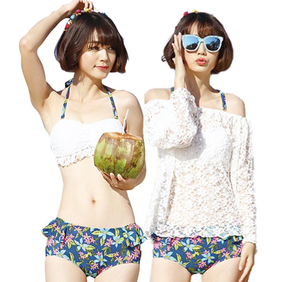 水着 レディース ビキニ 体型カバー 花柄 人気 3点セット レース オフショル ラッシュガード 大人可愛い 新作 ブラック ホワイト La Sw Bk Wt Henry S Products ヤフー店 通販 Yahoo ショッピング
