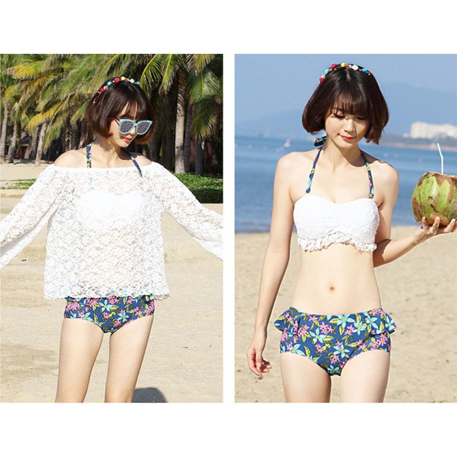 水着 レディース ビキニ 体型カバー 花柄 人気 3点セット レース オフショル ラッシュガード 大人可愛い 新作 ブラック ホワイト La Sw Bk Wt Henry S Products ヤフー店 通販 Yahoo ショッピング