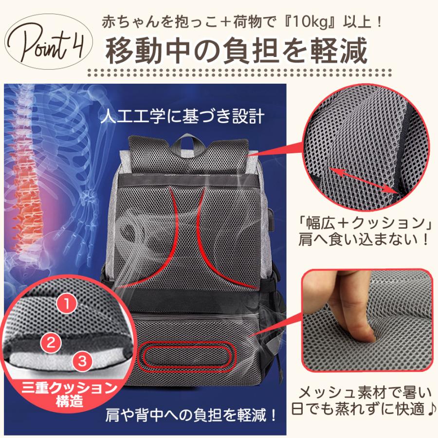 マザーズバッグ リュック マザーズリュック レディース 大容量 ベビーカーバッグ USBポート付 (ママの負担を軽減)Honey&blue |  | 08