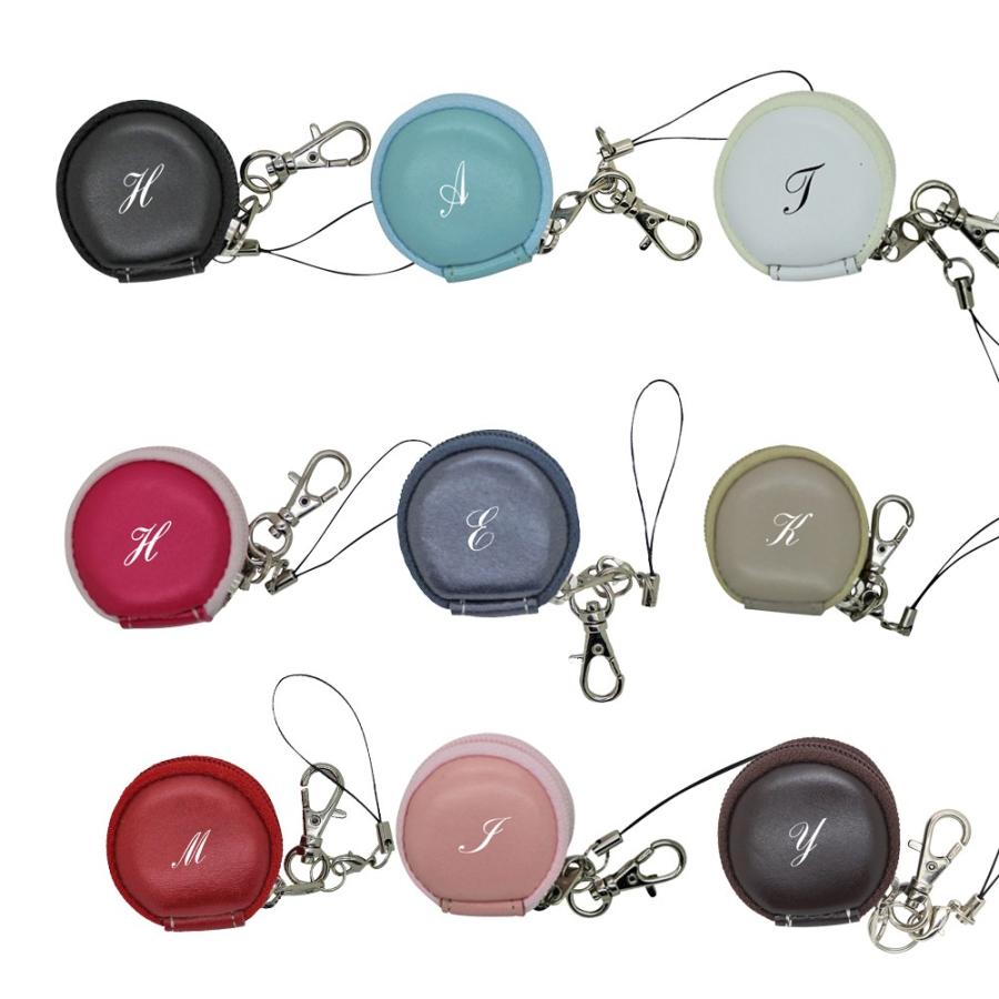 定形外郵便限定 送料無料 本革 マカロンケース イニシャル コインケース ストラップ アクセサリーケース