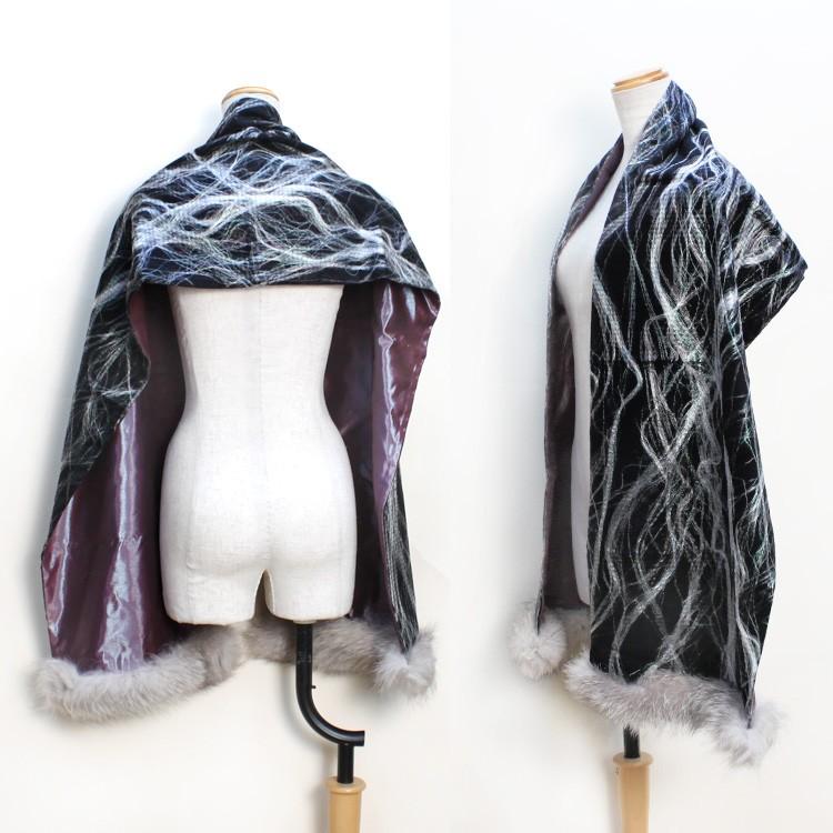 ブルーフロストフォックス ファー トリミング カシミヤ混 ストール