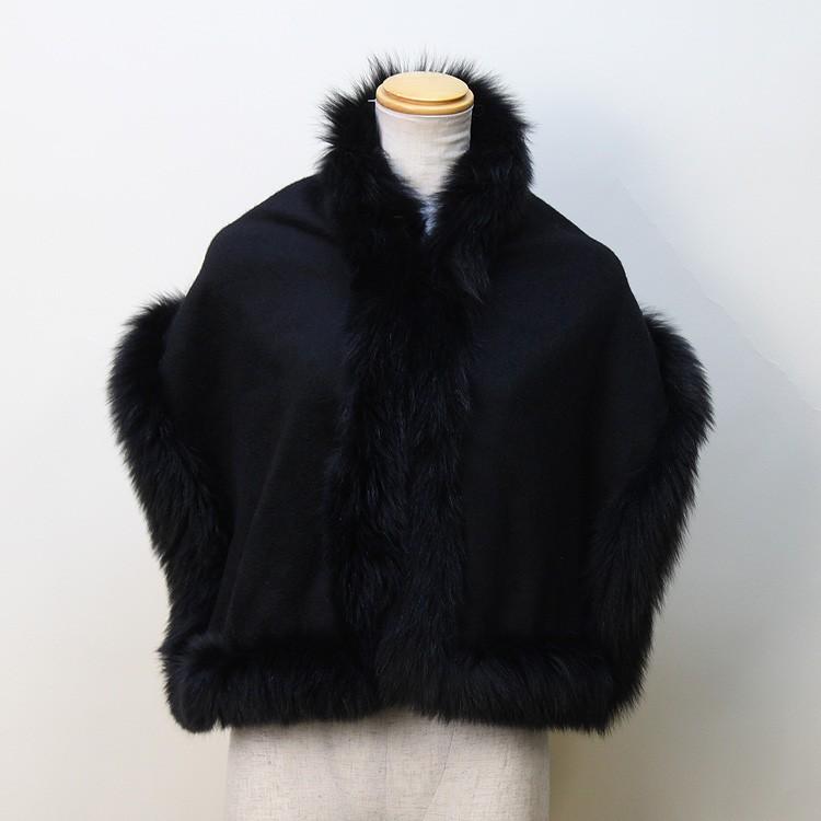 ブルーフォックス ファー トリミング カシミヤ・ウール混合 マフラー