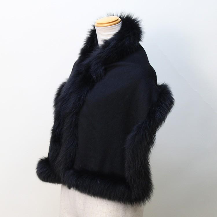 ブルーフォックス ファー トリミング カシミヤ・ウール混合 マフラー