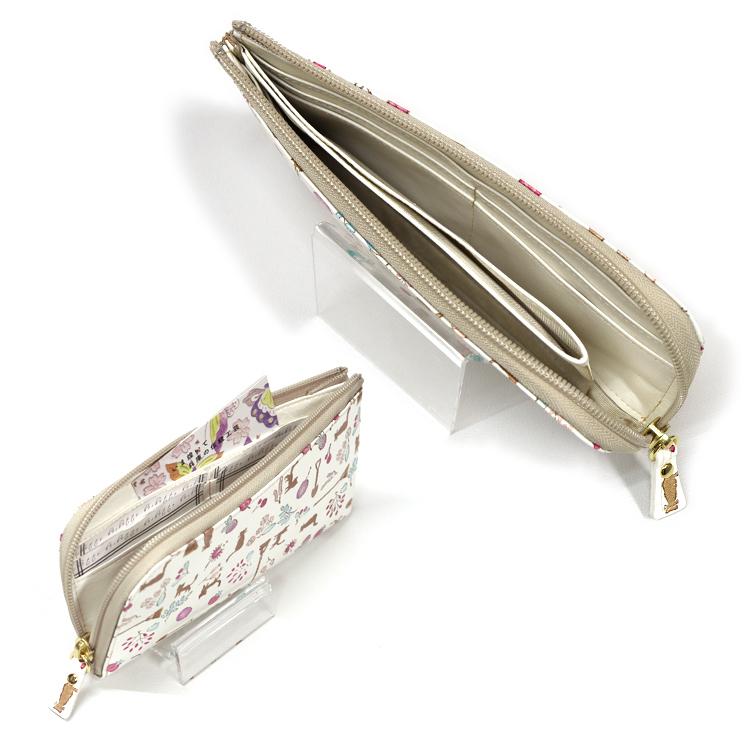 姫革細工 文庫革 姫路産 白なめし革 牛革 長財布 L字ファスナー 猫柄