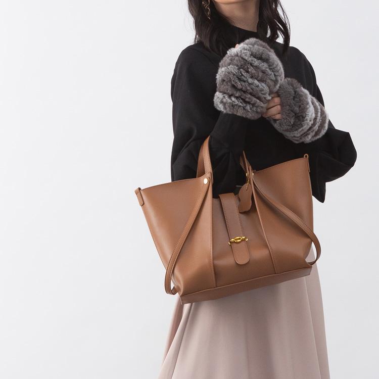 レザー トートバッグ 変形デザイン 2way 本革 バッグ ポーチ付き