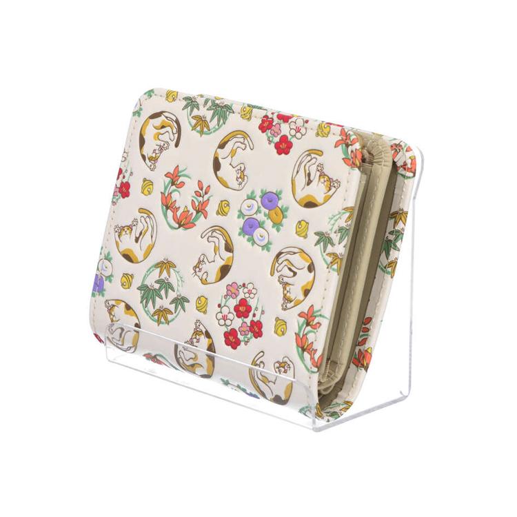 財布 二つ折り L字ファスナー 猫 ネコ 柄 サイフ 2つ折り ミニ財布 お