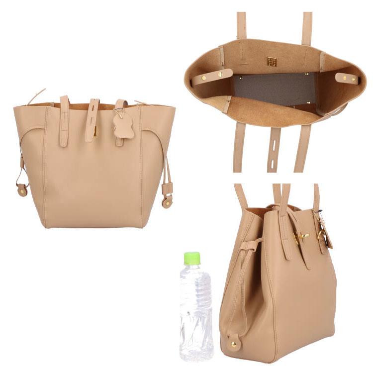 レザー トートバッグ 変形デザイン 2way 本革 バッグ ポーチ付き 無地