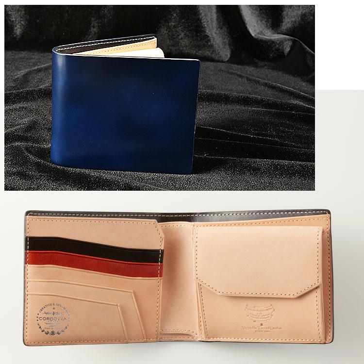 CORDOVAN コードバンプレミアム 本革 二つ折り財布 札入れ コンパクト メンズ レザー 馬革 ユニセックス レディース お種銭付の画像