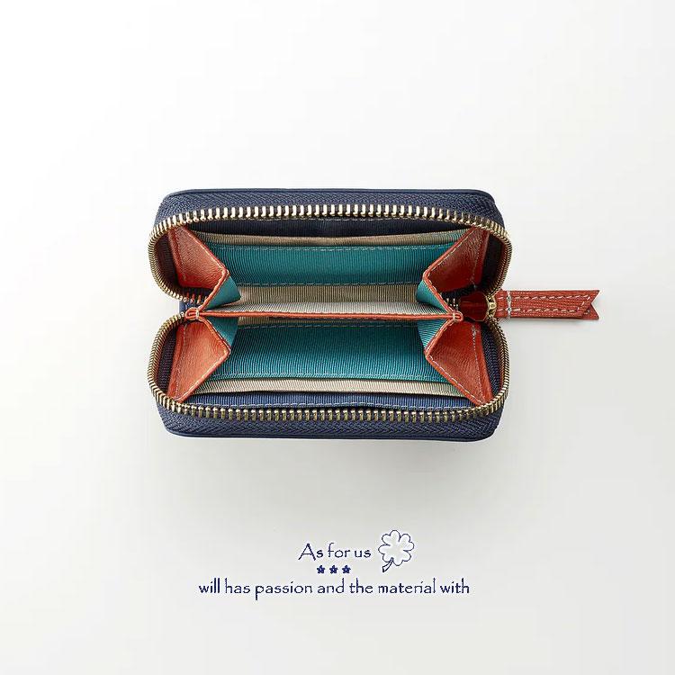 藍染め 本革 ミニ財布 ラウンドマルチケース コインケース メンズ