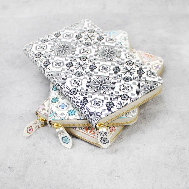 浅草文庫 お薬手帳 ポーチ ケース 花菱 トキ 手書き友禅 天然皮革