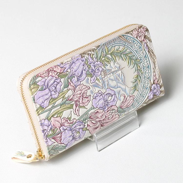 【最終値下げ】浅草文庫 アイリス ラウンドファスナー長財布 文庫革 新品未使用 浅草文庫 財布 長財布 お種銭付 アイリス 柄 サイフ ラウンド