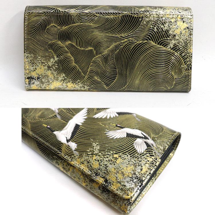 浅草文庫 財布 長財布 お種銭付 かぶせ 祝い鶴 柄 縁起物 臙脂 江戸