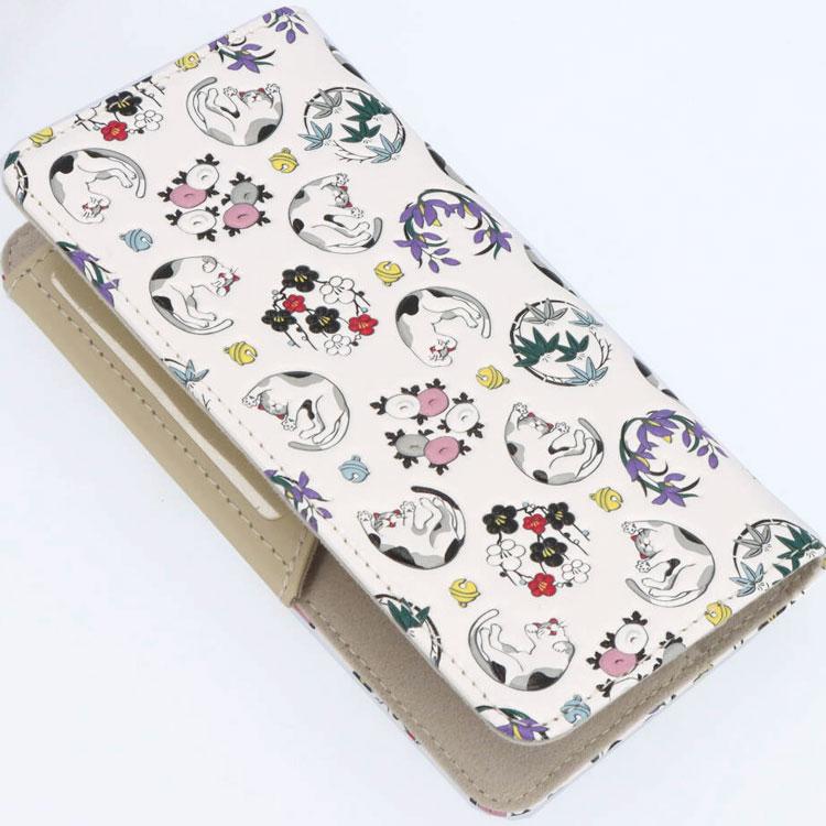 スマホケース ラージサイズ 浅草文庫 猫 ネコ 三毛 ミケ 友禅染
