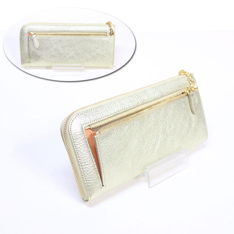 Arukan（アルカン） 長財布 L字ファスナー レザー スリム 箔加工 牛革