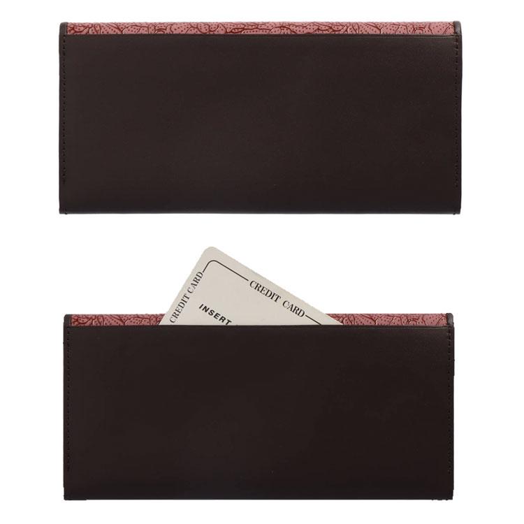 印伝 草木染 日本製 長財布 鹿革 牛革 ディアレザー レッド 牡丹柄