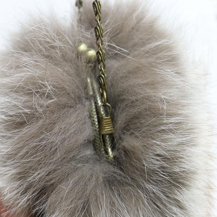 バッグ レディース フォックス ファー ポーチ グレー 2way がま口