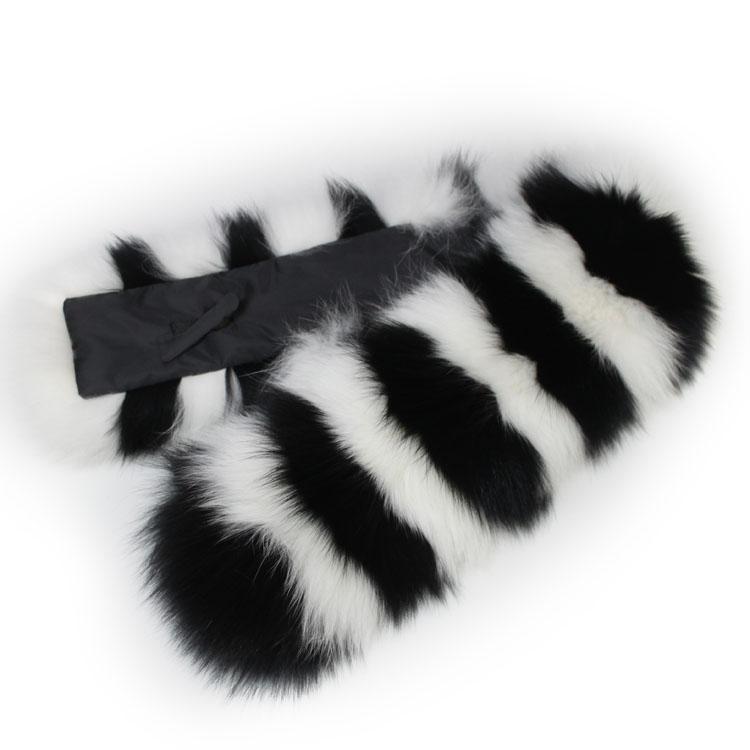 フォックス ファー マフラー ボーダー 柄 白黒 ブラック ホワイト 襟  