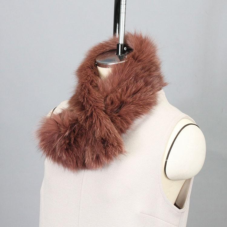 ちょび巻き フォックス 編み込み ファー マフラー
