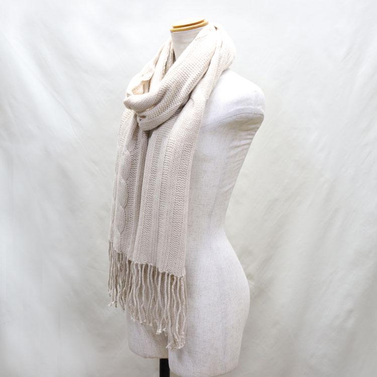 カシミヤ混 ストール マフラー ベージュ フリンジ付き メンズ