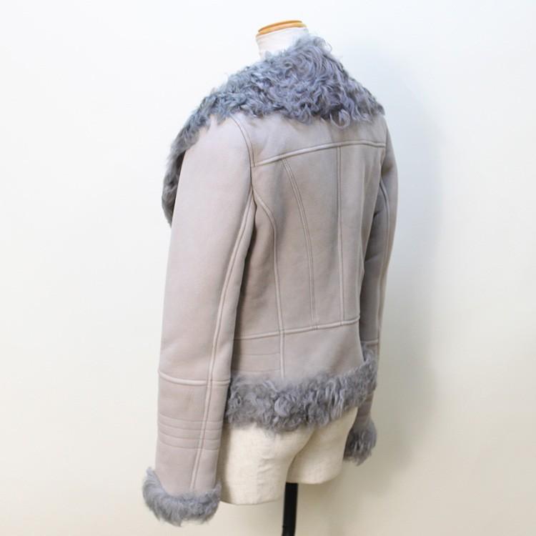 CHEVAREINE カルガンラム 羊毛皮 リアルファーコート グレー×ブルー系 カルガンラム Wフェイス ファー ジャケット グレー レディース 【公式