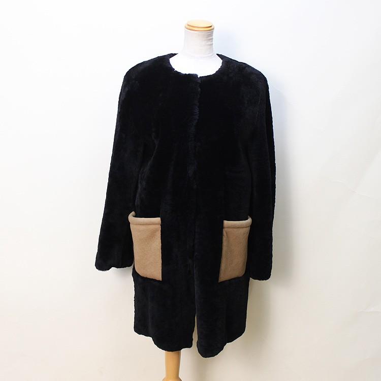 ラム ファー コート ノーカラー レディース : エルベートブルー