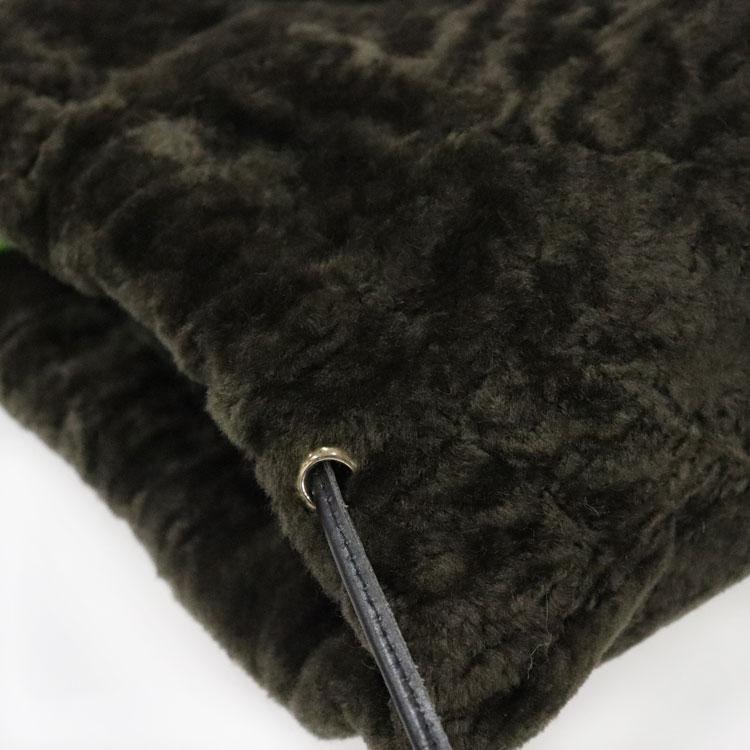 ラムファー 巾着 ショルダーバッグ Shoulder bag ファーバッグ カーキ 