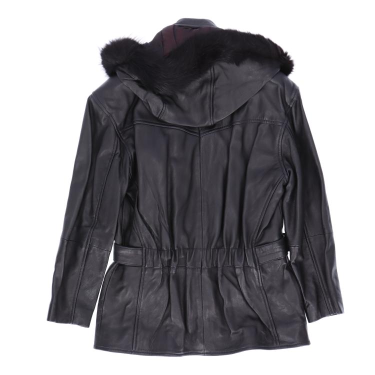 訳あり ラム レザー ジャケット ブラック フォックス ファー 襟 ベルト