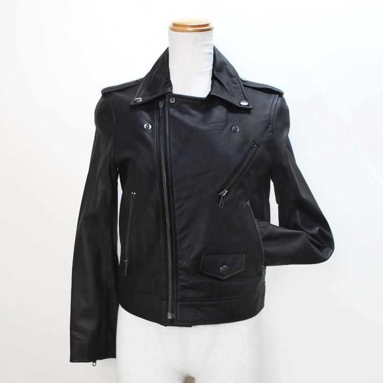 ラム レザー ライダース ジャケット ナッパ加工 ブラックの画像