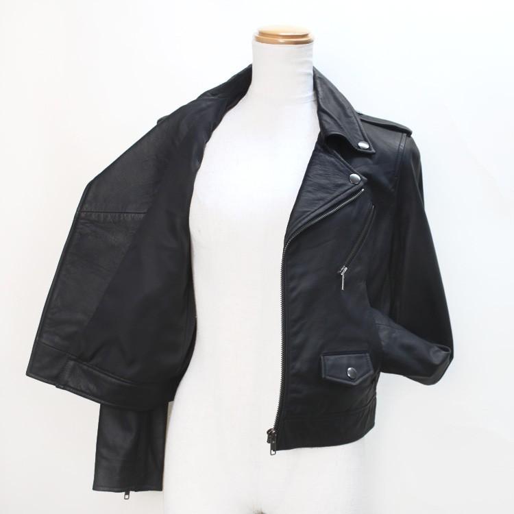 ラム レザー ライダース ジャケット ナッパ加工 ブラックの画像