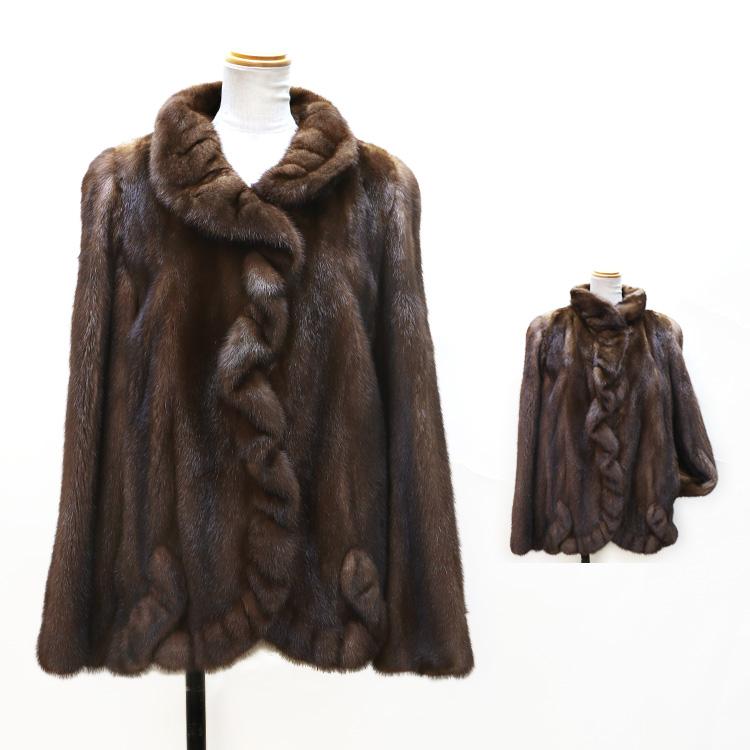 高級ミンク エレガントフリル ファー ジャケット ブラウン 毛皮 : エル