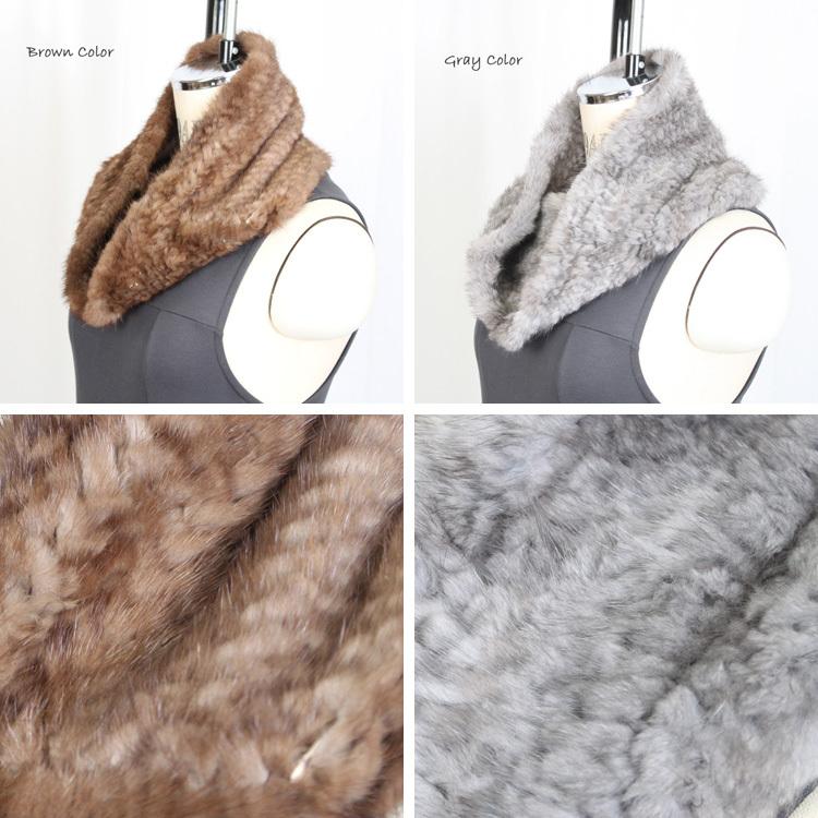 ミンク 編み込み ファー スヌード マフラー ニッティング レディース