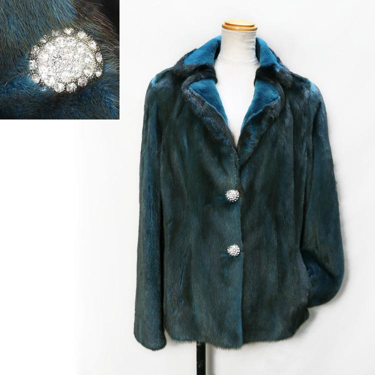 ミンク ファー コート ブルー エメラルドグリーン ORIANA FUR ボタン 