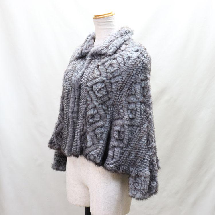 訳あり ミンク 編み込み ファー ケープ グレー レディース ギフト