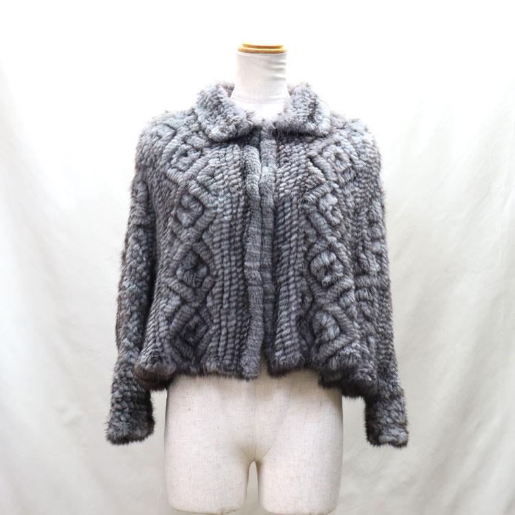 訳あり ミンク 編み込み ファー ケープ グレー レディース ギフト