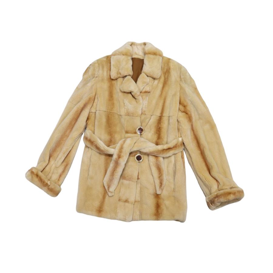 シェアード ミンク ファー ジャケット ベージュ ブラウン ベルト付