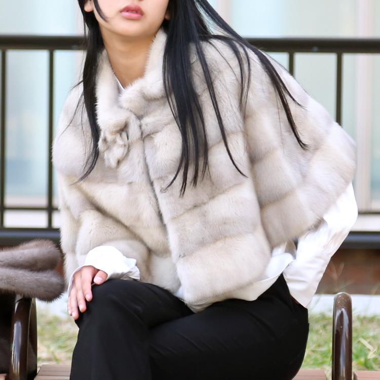 ミンク×フォックス ファー ケープ ノーブランド 大人専用 フォックス トリミング ミンク 編み込み ファー ケープ