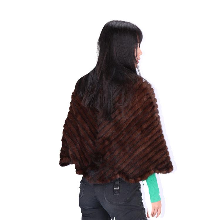 リアルミンクファー 編み込みケープ ダークブラウン ポンポン 2way リアルミンクファー 編み込みケープ ダークブラウン ポンポン 2way