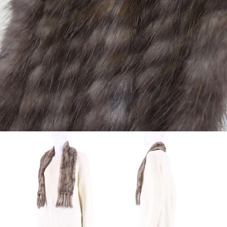 ミンク 編み込み ファー マフラー フリンジ付 爆買 : エルベートブルー