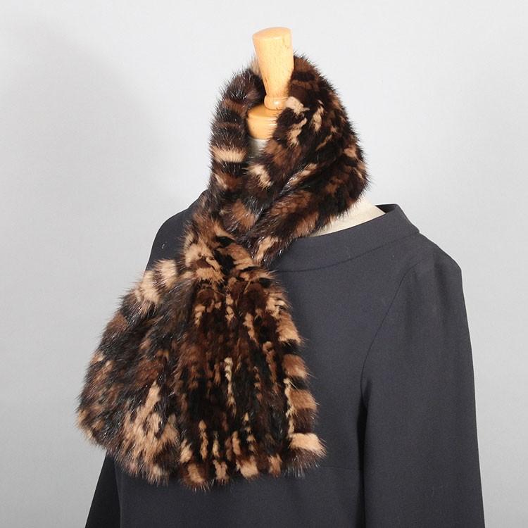 ミンク 編み込み ファー マフラー リボンデザイン : エルベートブルー