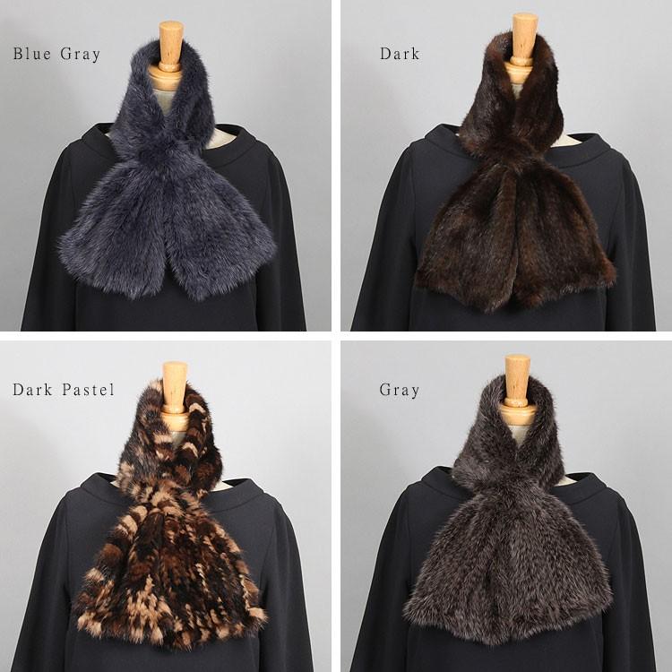 ミンク 編み込み ファー マフラー リボンデザイン : エルベートブルー