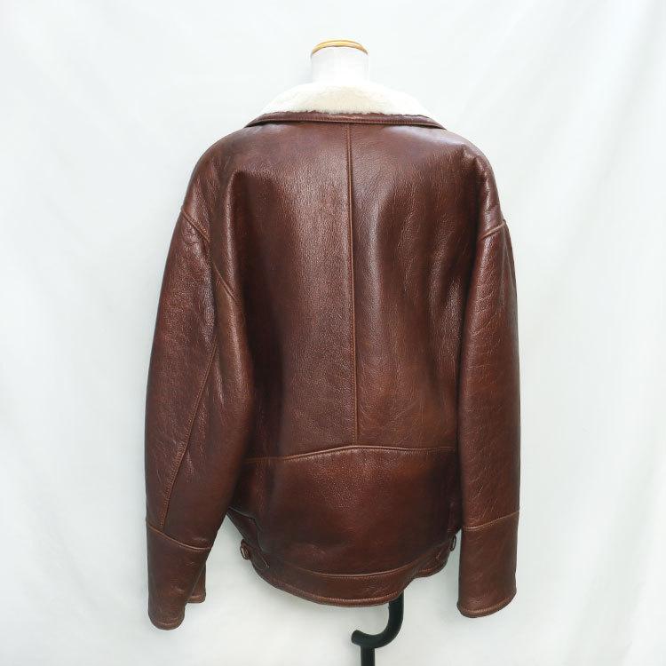 本革 ラム レザー ファー ライダース ジャケット Wフェイス ナッパ加工 2way ビッグシルエット オーバーサイズ ブラウンの画像